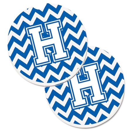 Carolines Treasures Letter H Chevron Blue and White Set of 2 Cup Holder Car Coaster CJ1045-HCARC